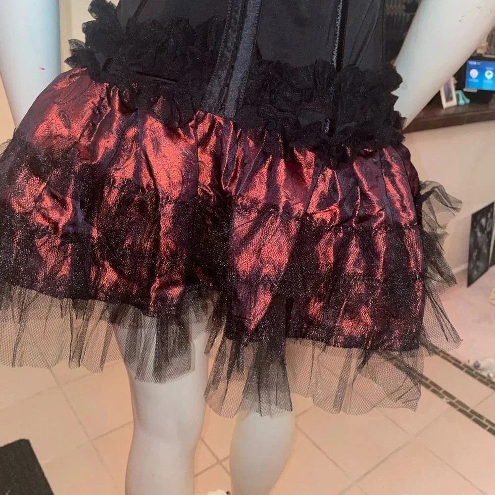 Lolita Ruffle and lace mini skirt in Maroon King Brocade Size Small - Picture 9 of 13